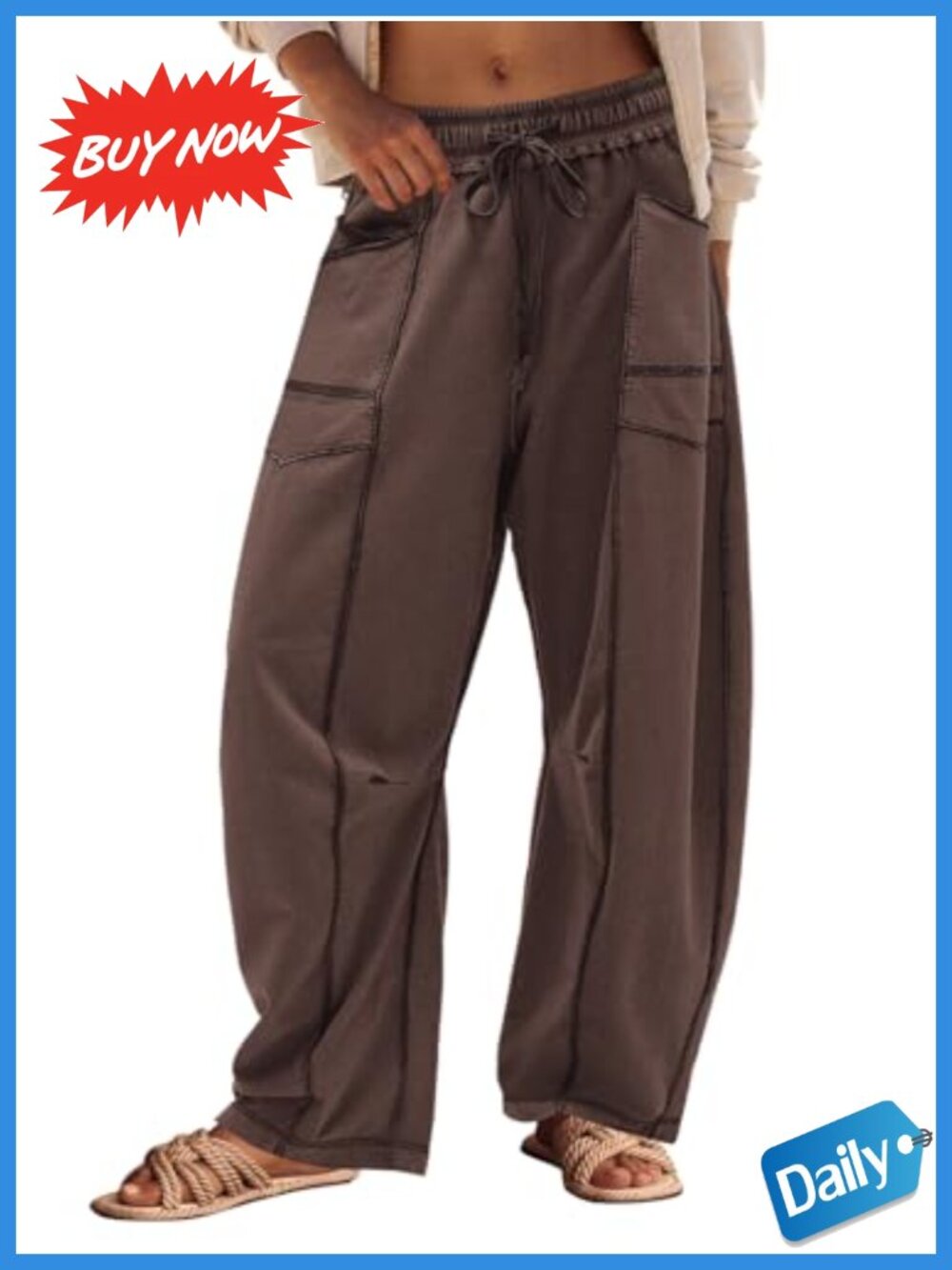 Womens Barrel Sweatpants Wide Leg Mid Rise Cropped Pull-On Lounge Pants